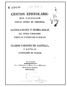 Figura 1. Portada del Centón Epistolario  de Fernán Gómez de Cibdareal. 1775.